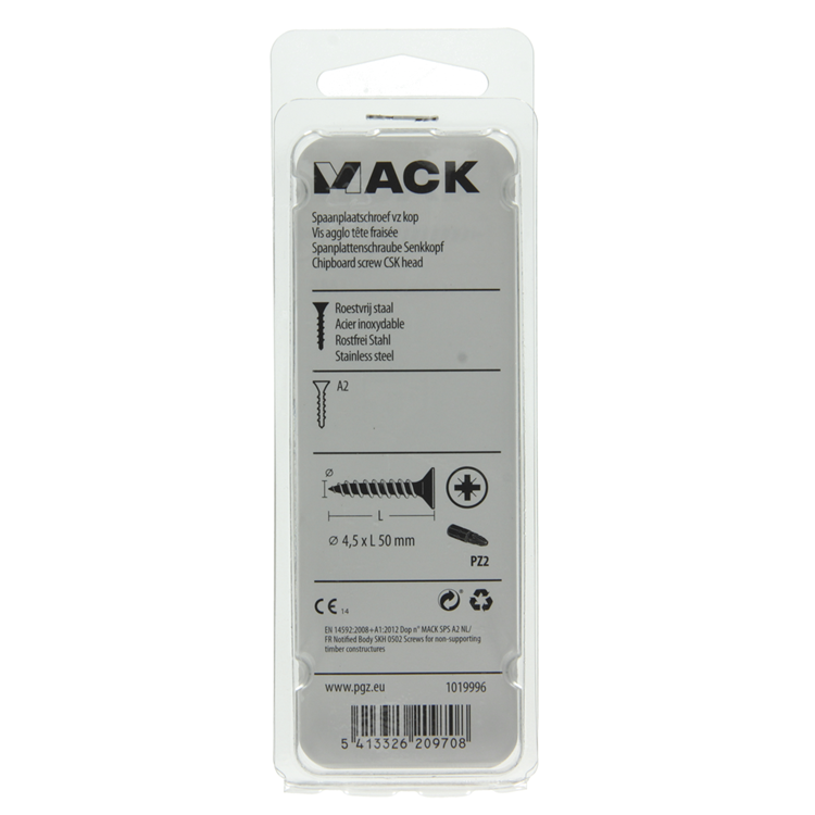 Mack 1019996 - tornillo para aglomerado cabeza vz acero inoxidable 32 piezas 4,5 x 50 mm | 5 piezas
