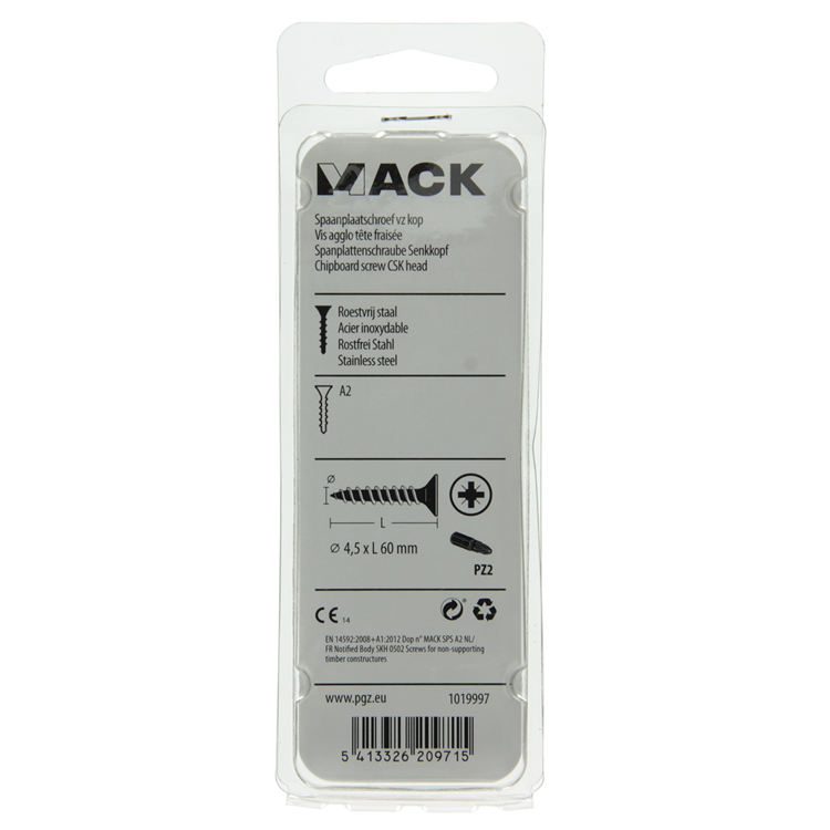 Mack 1019997 - tornillo para aglomerado cabeza vz acero inoxidable 27 piezas 4,5 x 60 mm | 5 piezas