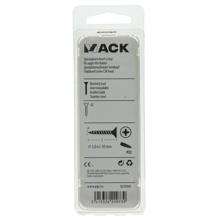 Mack 1019999 - tornillo para aglomerado cabeza vz acero inoxidable 25 piezas 5,0 x 50 mm | 5 piezas