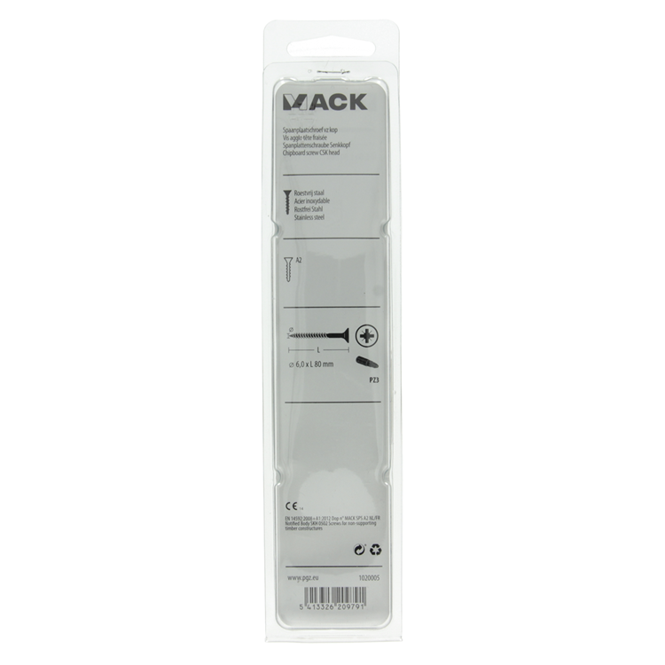 Mack 1020005 - tornillo para aglomerado cabeza vz acero inoxidable 12 piezas 6,0 x 80 mm | 5 piezas