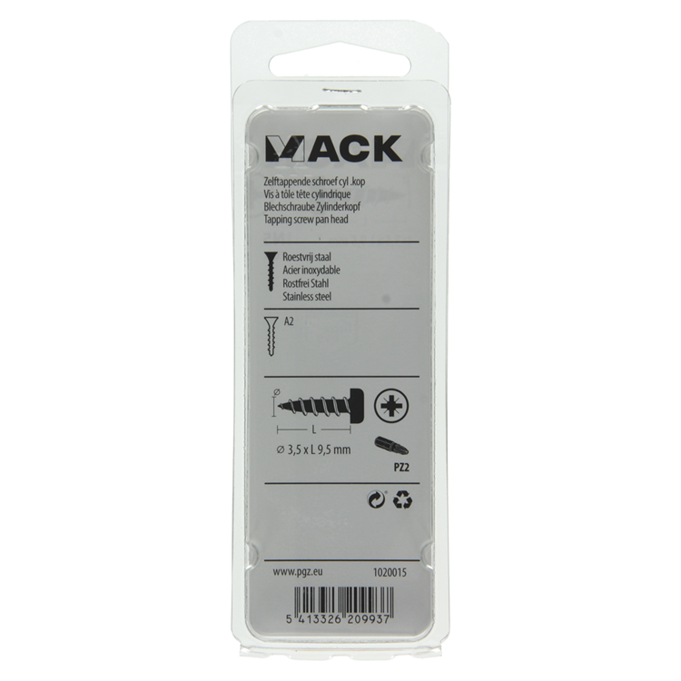 Mack 1020015 - tornillo autorroscante culata a2 70 piezas 3,5 x 9,5 mm | 5 piezas