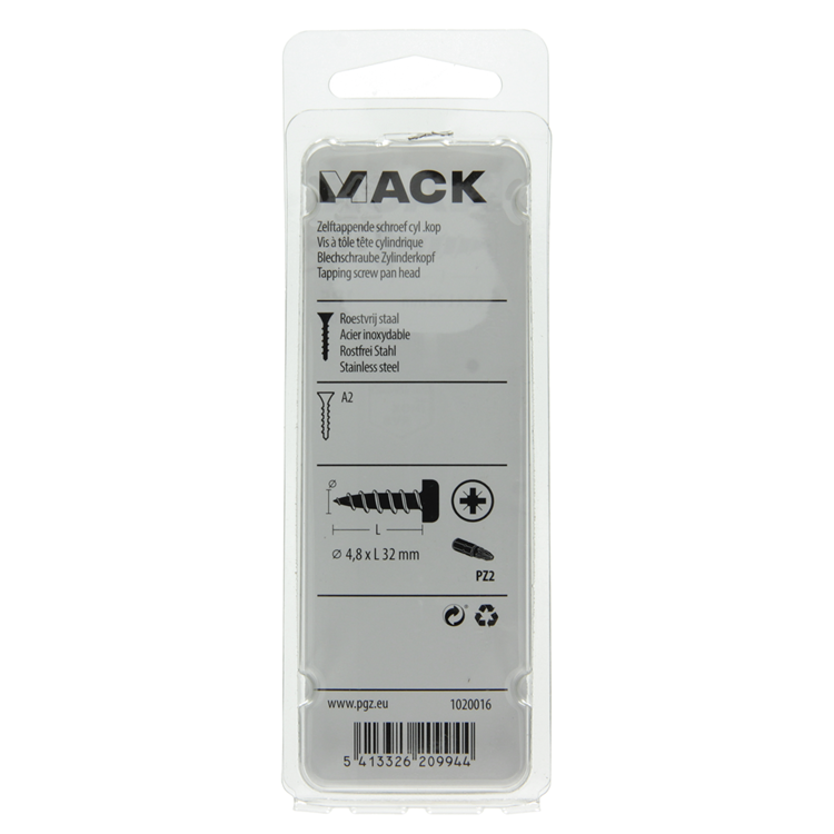 Mack 1020016 - tornillo autorroscante culata a2 20 piezas 4,8 x 32 mm | 5 piezas