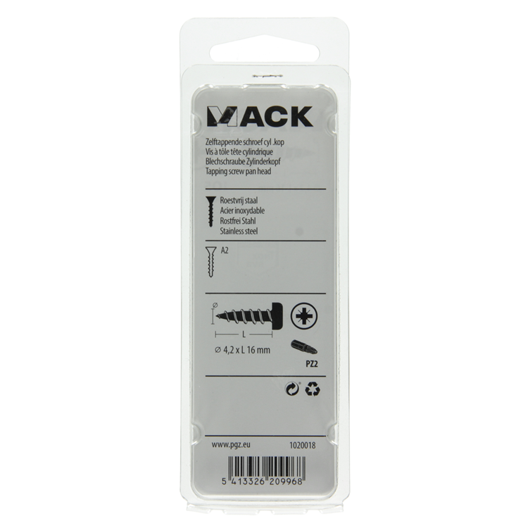 Mack 1020018 - tornillo autorroscante culata a2 40 piezas 4,2 x 16 mm | 5 piezas