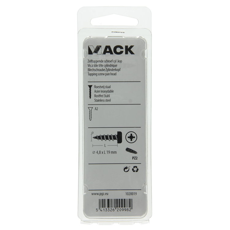 Mack 1020019 - tornillo autorroscante culata a2 30 piezas 4,8 x 19 mm | 5 piezas
