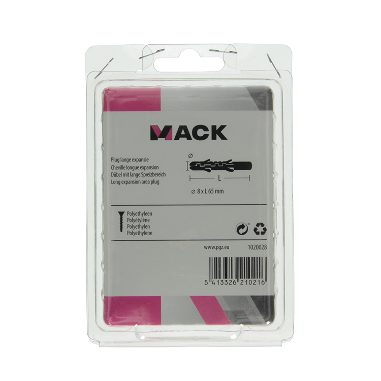 Mack 1020028 - tapón de expansión largo polietileno 35 uds 8 x 65 mm | 3 piezas