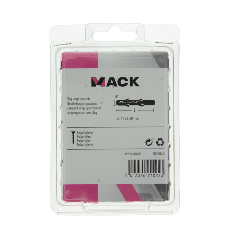 Mack 1020029 - tapón de expansión largo polietileno 24 uds 10 x 80 mm | 3 piezas