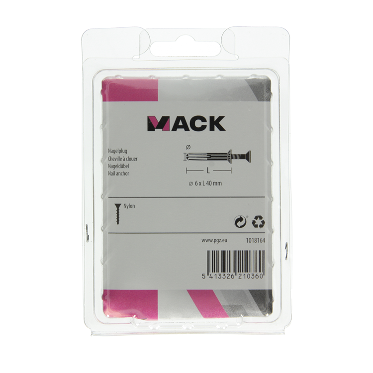 Mack 1018164 - taco clavo de nylon poliamida 38 piezas 6 x 40 mm | 3 piezas