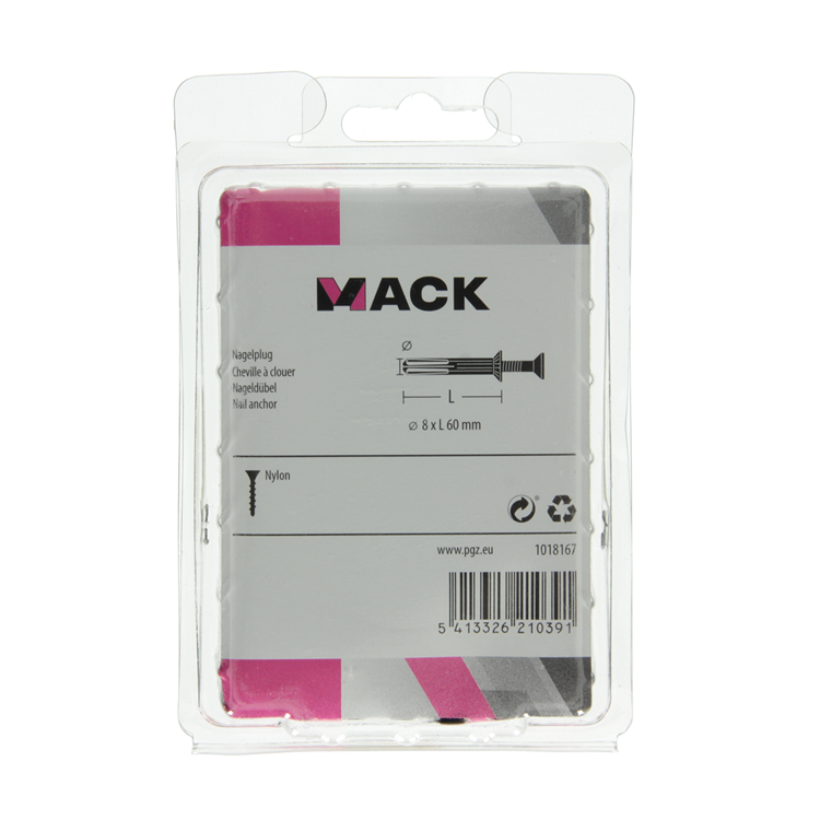 Mack 1018167 - taco clavo de nylon poliamida 25 piezas 8 x 60 mm | 3 piezas