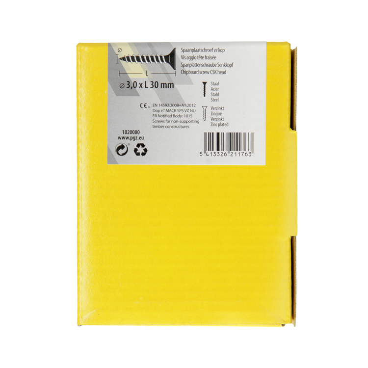 Mack 1020080 - tornillo para aglomerado con cabeza amarilla con 200 piezas 3,0 x 30 mm | 5 piezas