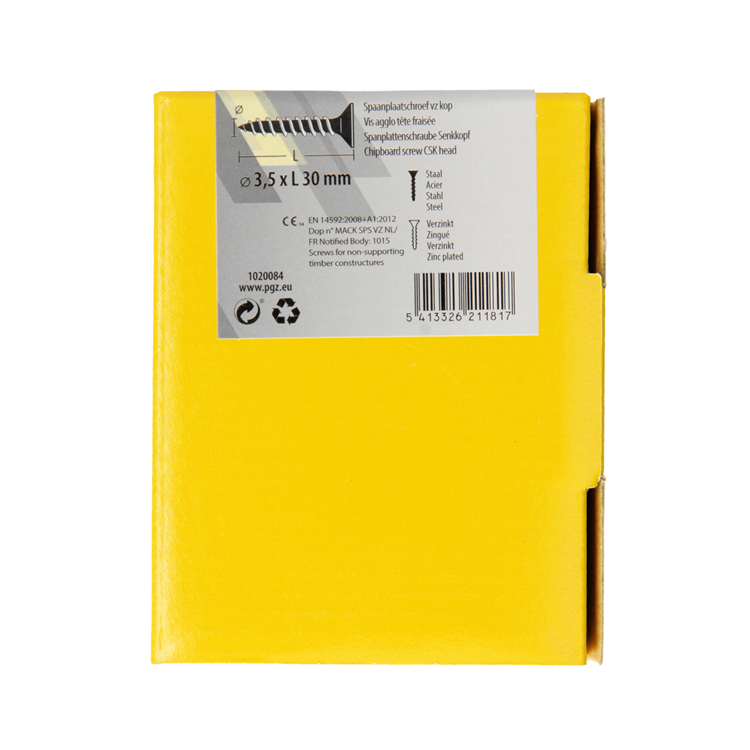 Mack 1020084 - tornillo para aglomerado con cabeza amarillo vz 200 uds 3,5 x 30 mm | 5 piezas