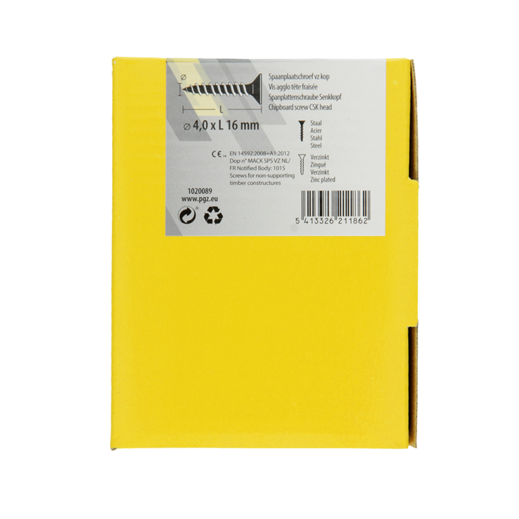Mack 1020089 - tornillo para aglomerado con cabeza amarilla con 200 piezas 4,0 x 16 mm | 5 piezas