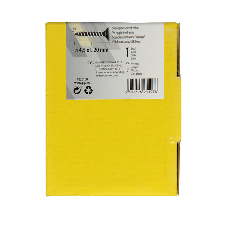 Mack 1020100 - tornillo para aglomerado con cabeza amarilla con 200 piezas 4,5 x 20 mm | 5 piezas