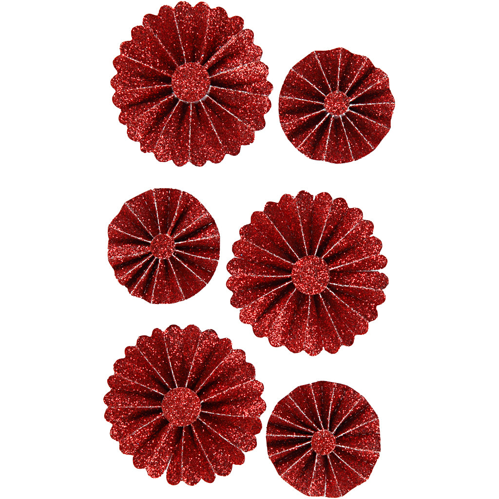 Rosette Vivi Gade, d 35+50 mm, glitter rosso, 6 pezzi 1 scatola