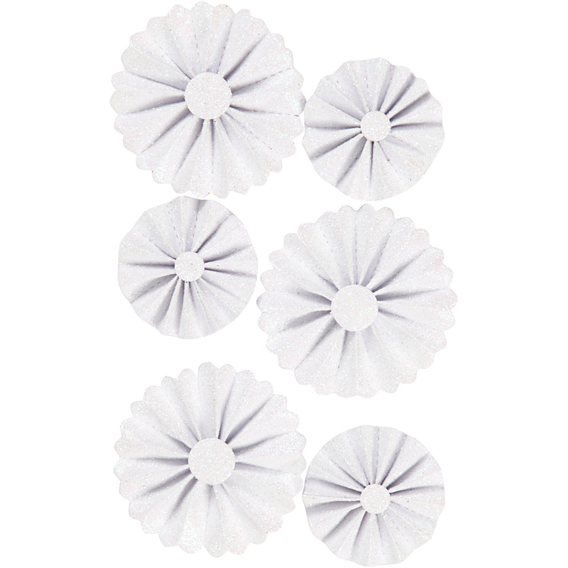 Rosette Vivi Gade, d 35+50 mm, glitter bianco, 6 pezzi 1 scatola