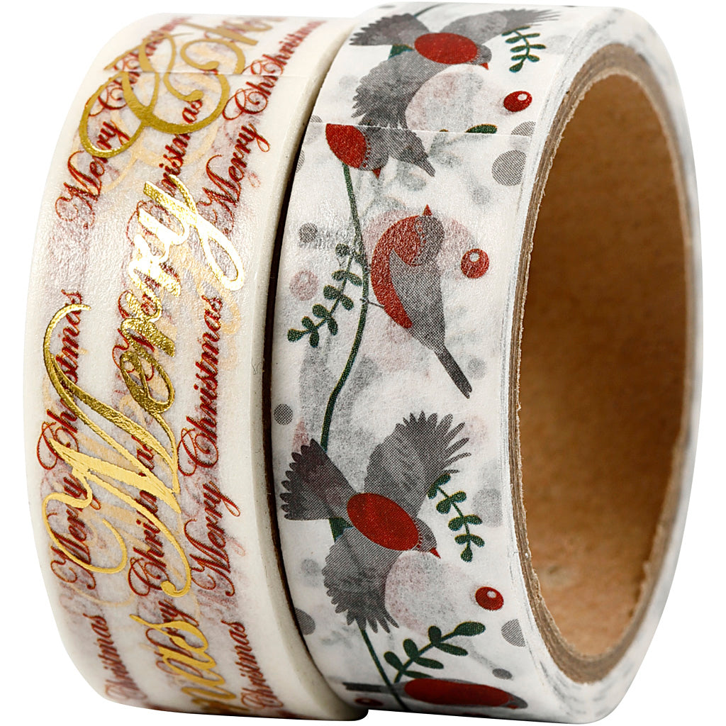Nastro per mascheratura Vivi gade, buon Natale e uccelli - lamina, l: 15 mm, 2x4 m 1 scatola