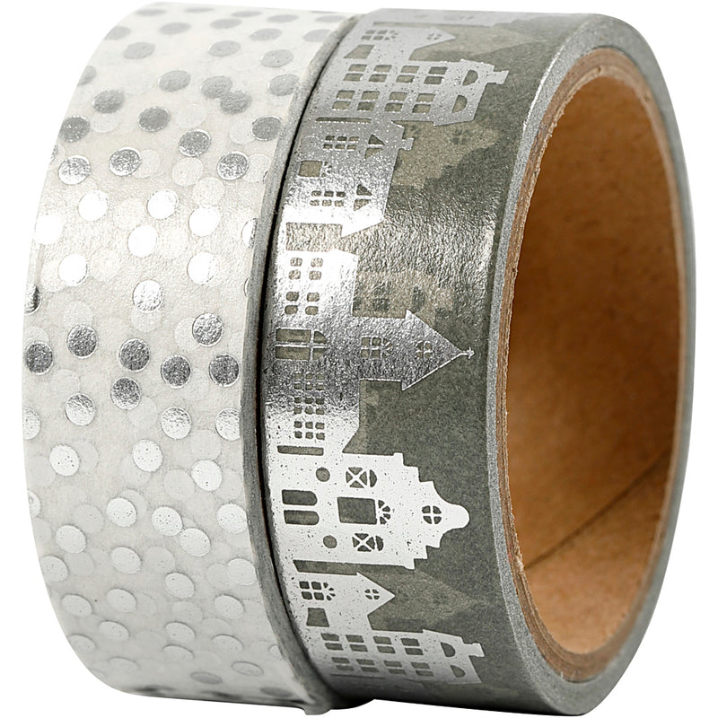 Nastro per mascheratura Vivi Gade, case e punti - lamina, L: 15 mm, argento, 2x4 m 1 scatola