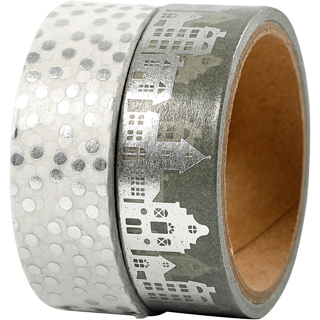 Nastro per mascheratura Vivi Gade, case e punti - lamina, L: 15 mm, argento, 2x4 m 1 scatola