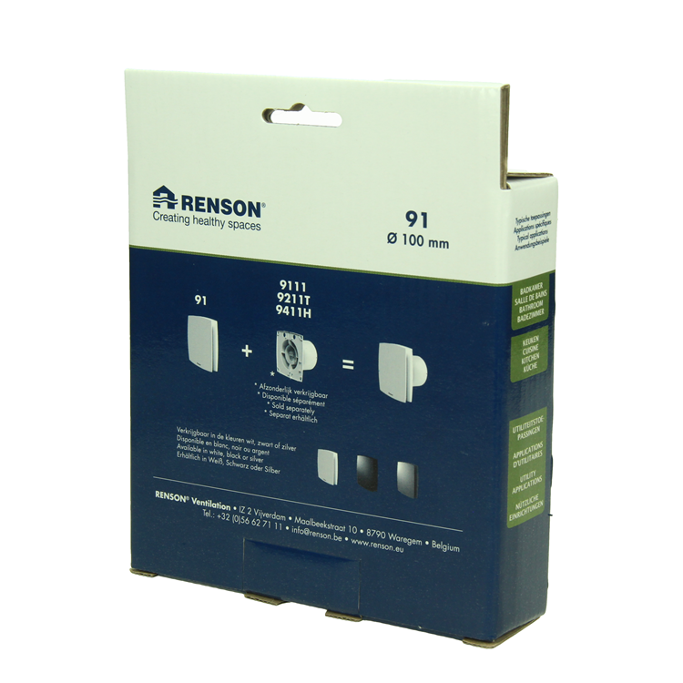 Renson 1069256 - cubierta de ventilador mecánico (9x11-dia 100) 91w (blanco) | 2 piezas