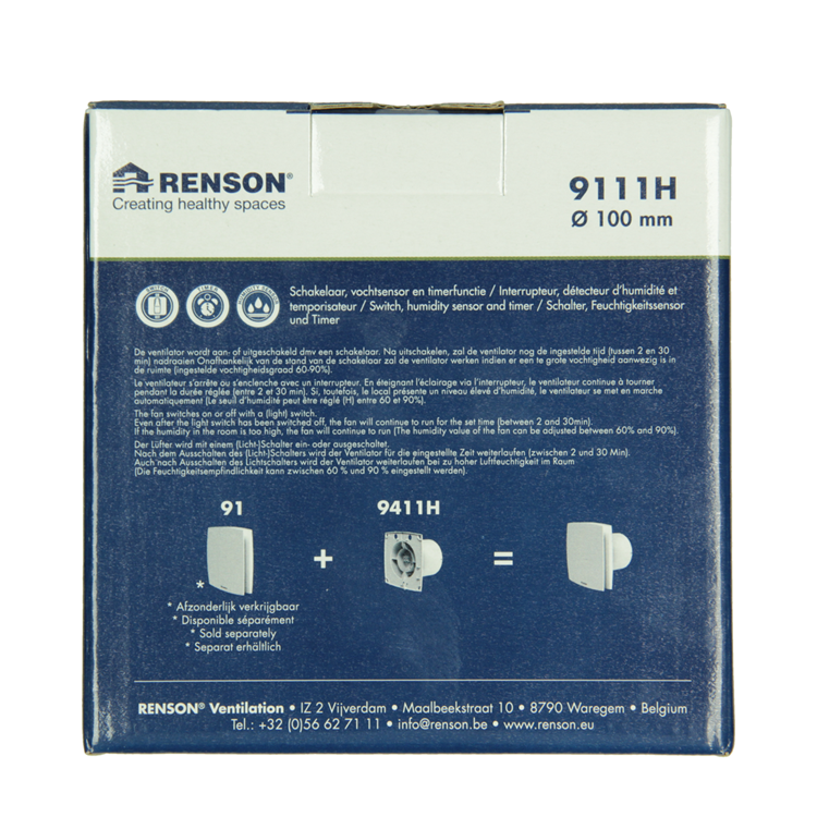 Renson 1069252 - ventilación mecánica. sensor de humedad temporizador9411h (dia 100) | 2 piezas
