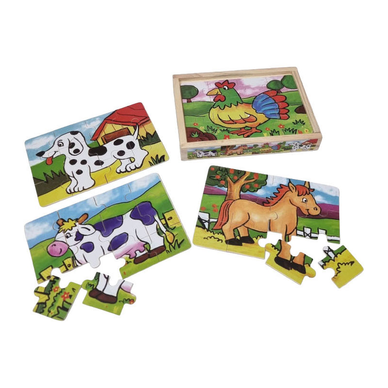 Playwood cuatro rompecabezas de madera en una caja - 12 piezas