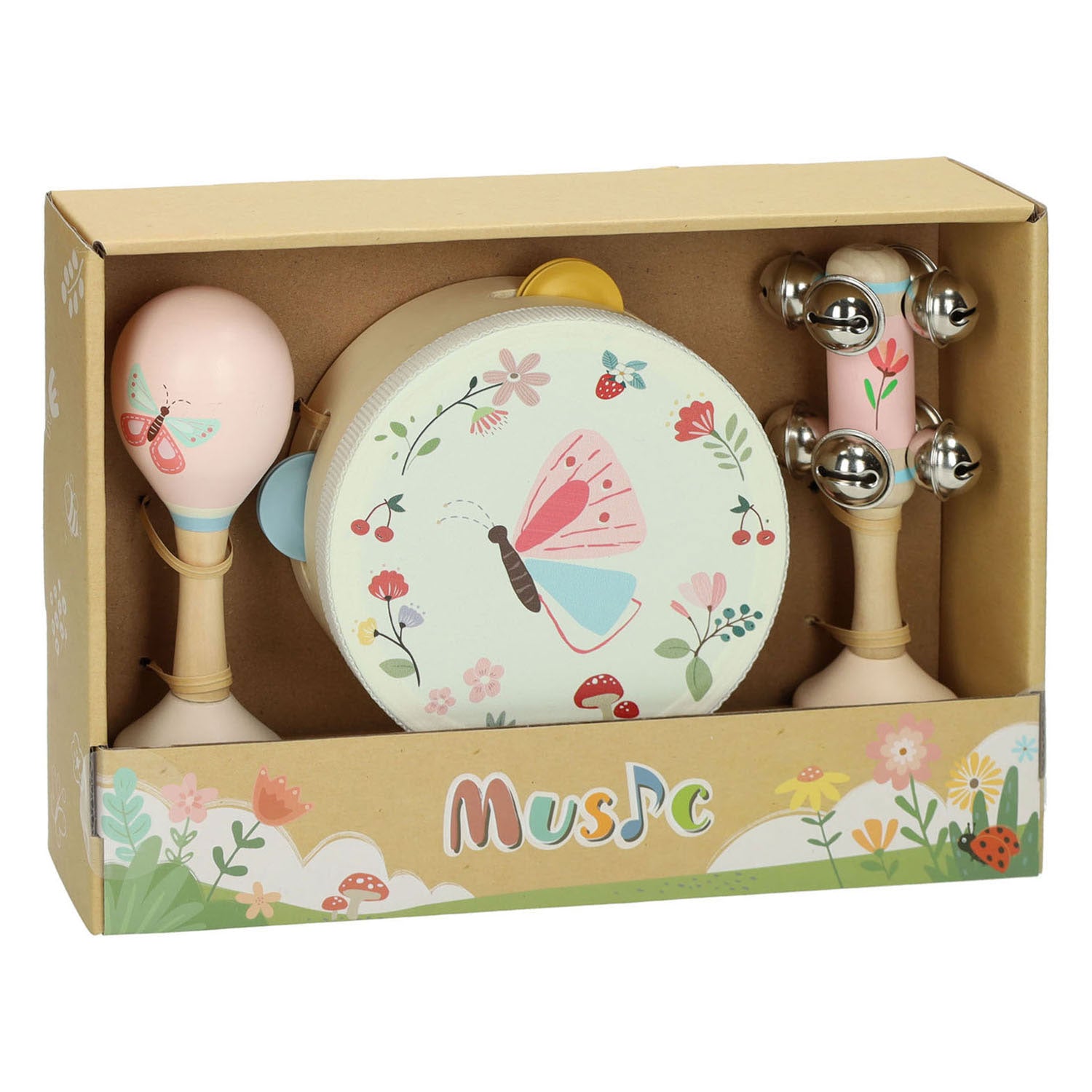 Set musicale in legno Playwood farfalla - 3 pezzi.