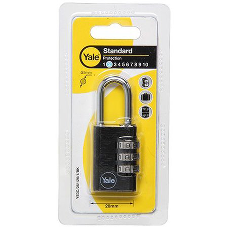 Yale 1065197 - candado 28mm aluminio negro estándar | 6 piezas