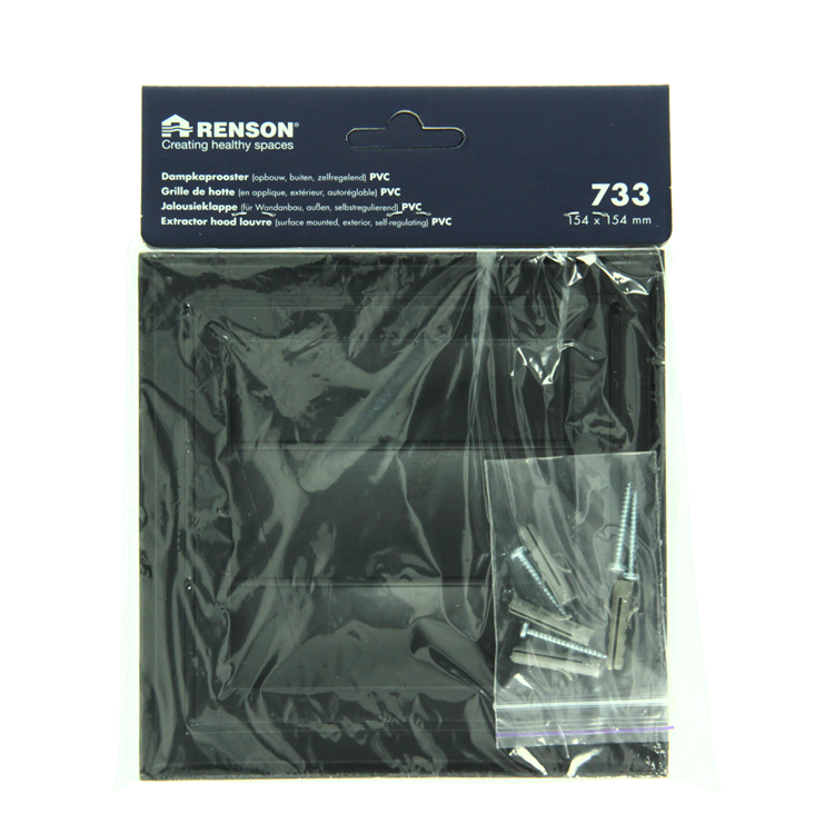 Renson 1069265 - Rejilla de campana extractora de superficie PVC 733 (154x154) str 9005 (negro) | 2 piezas