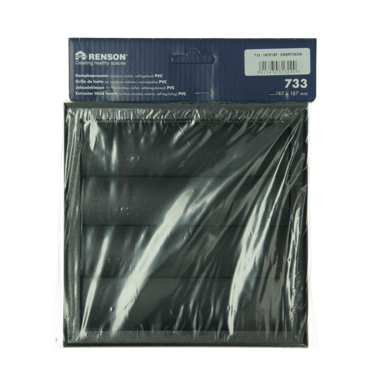 Renson 1069266 - Rejilla de campana extractora de superficie PVC 733 (187x187) str 9005 (negro) | 2 piezas