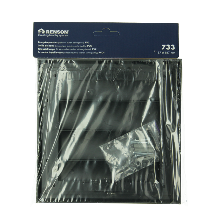 Renson 1069266 - Rejilla de campana extractora de superficie PVC 733 (187x187) str 9005 (negro) | 2 piezas