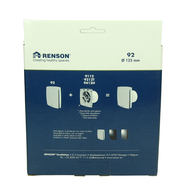 Renson 1069259 - cubierta de ventilador mecánico (9x12-dia 125) 92w (blanco) | 2 piezas