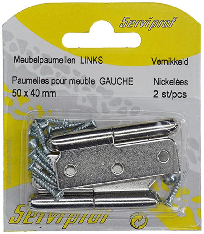 Mack 1013352 - 2 bisagras para muebles izquierda niquelada alto 50 x ancho 40 mm | 5 piezas