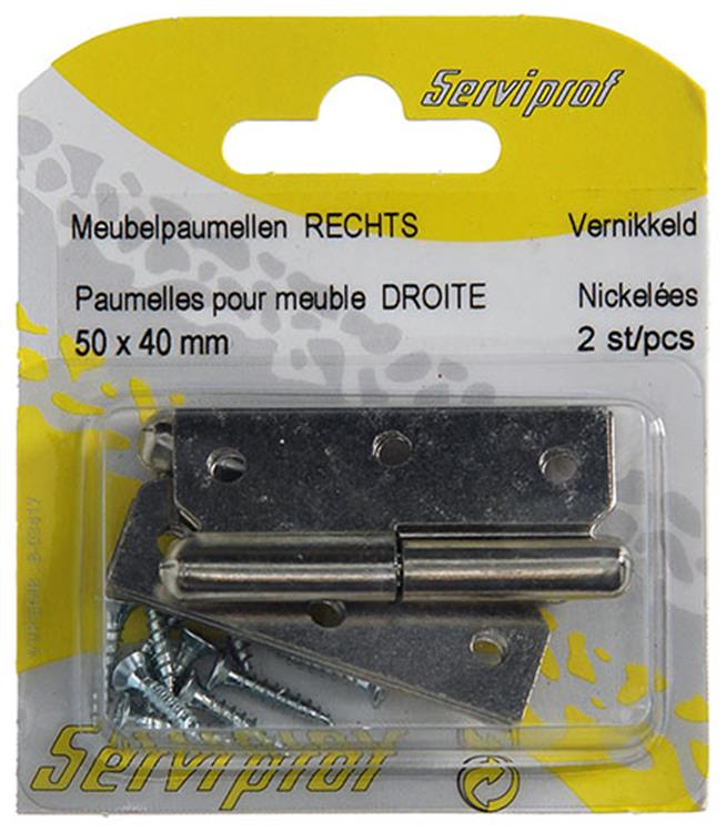 Mack 1013465 - 2 bisagras para muebles derecha niquelada alto 50 x ancho 40 mm | 5 piezas