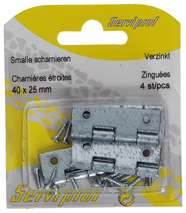 Mack 1013246 - 4 bisagras estrechas galvanizadas h 40 x w 25 mm | 5 piezas
