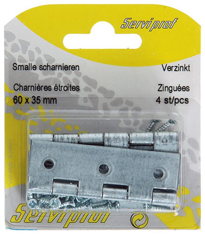 Mack 1013248 - 4 bisagras estrechas galvanizadas h 60 x w 35 mm | 5 piezas