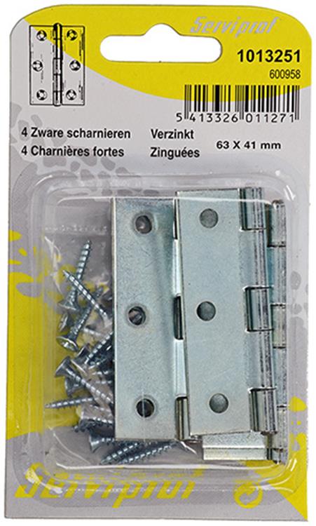 Mack 1013251 - 4 bisagras pesadas galvanizadas h 63 x w 41 mm | 5 piezas
