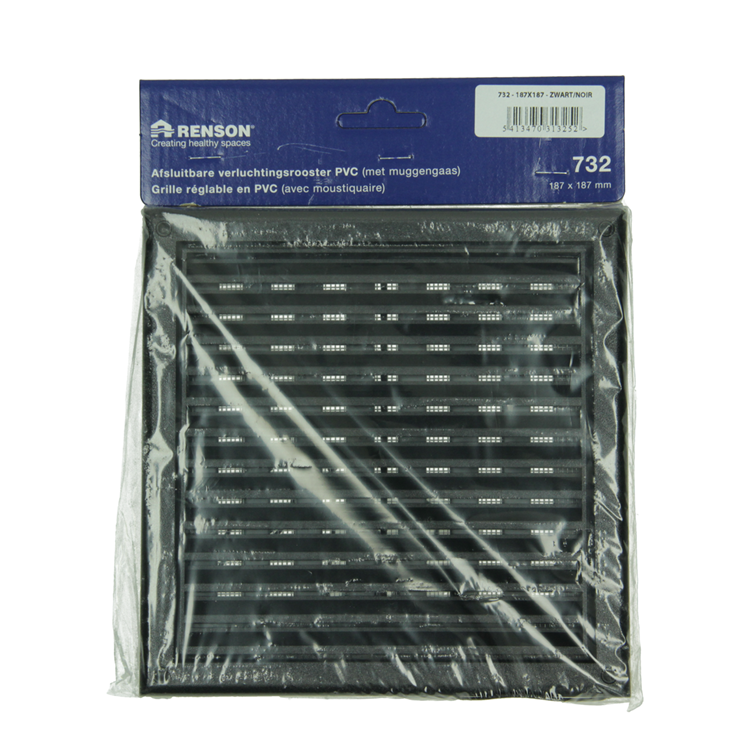 Renson 1069263 - Rejilla regulable de superficie PVC 732 (187x187) str 9005 (negro) | 2 piezas