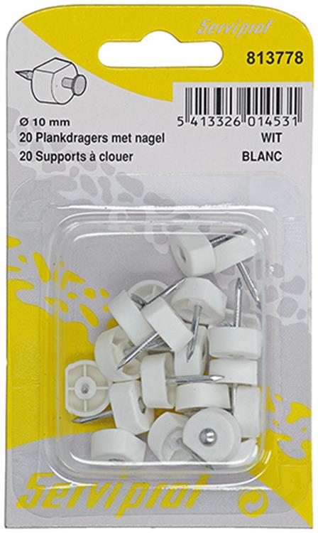 Mack 1017027 - 20 soportes para estantes con clavo blanco | 5 piezas