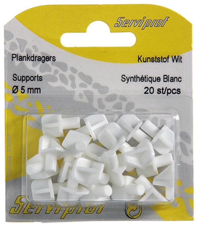Mack 1015837 - 20 soportes para estantes plástico blanco ø 5 mm | 10 piezas