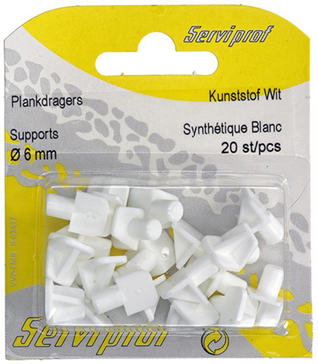 Mack 1015838 - 20 soportes para estantes plástico blanco ø 6 mm | 10 piezas