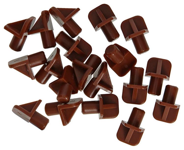 Mack 1015841 - 20 soportes para estantes plástico marrón ø 6 mm | 5 piezas