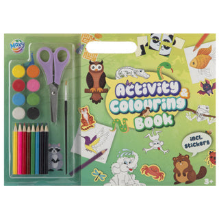 Libro da colorare e attività creativa per gruppi di animali, inclusi colori, matite, forbici e adesivi