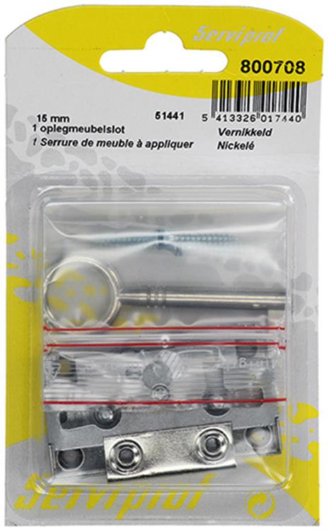Mack 1015912 - 1 cerradura para mueble de superficie niquelada 15mm | 5 piezas