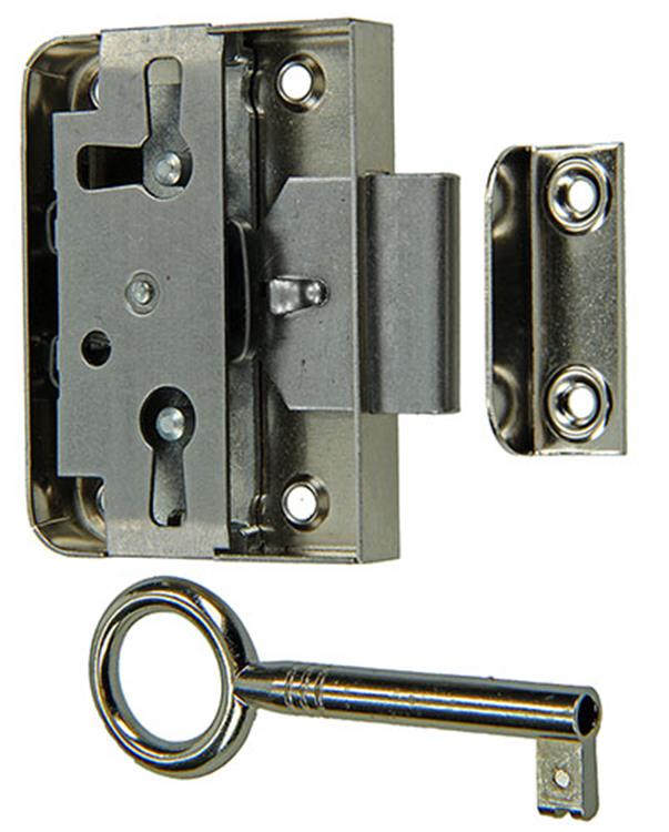 Mack 1015914 - 1 cerradura para mueble de superficie niquelada 25mm | 5 piezas
