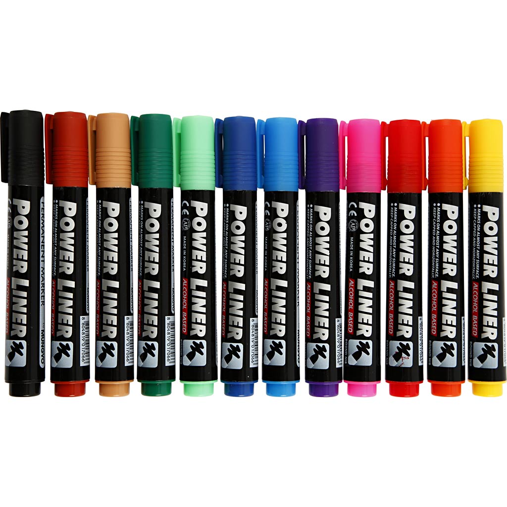 Mungyo power liner, line thickness 1.5-3 mm, various colors, 12 pieces 1 box