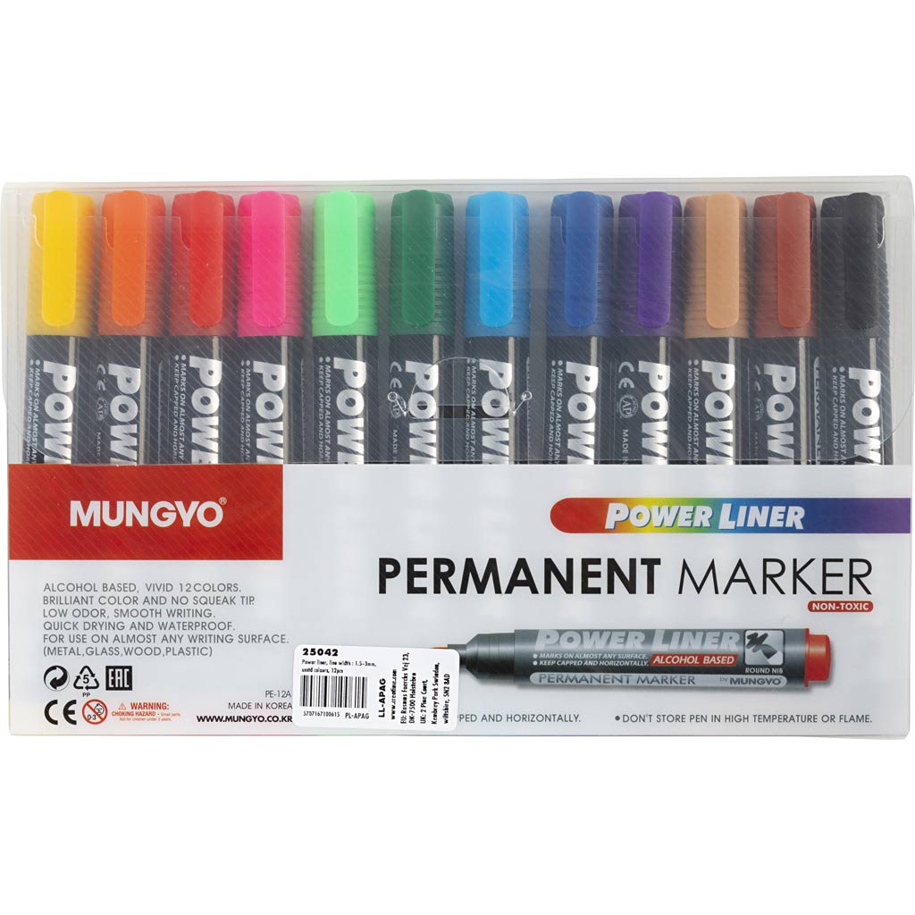 Mungyo power liner, spessore filo 1,5-3 mm, vari colori, 12 pezzi 1 scatola