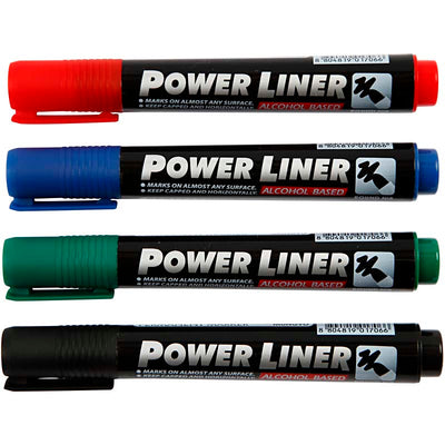 Mungyo power liner, ancho de trazo 1,5-3 mm, negro, azul, verde, rojo, 4 piezas 1 caja