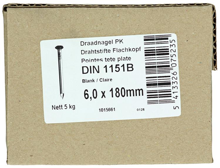 1015661 - caja 5kg. clavos cabeza plana 6,0x180 mm | 2 piezas