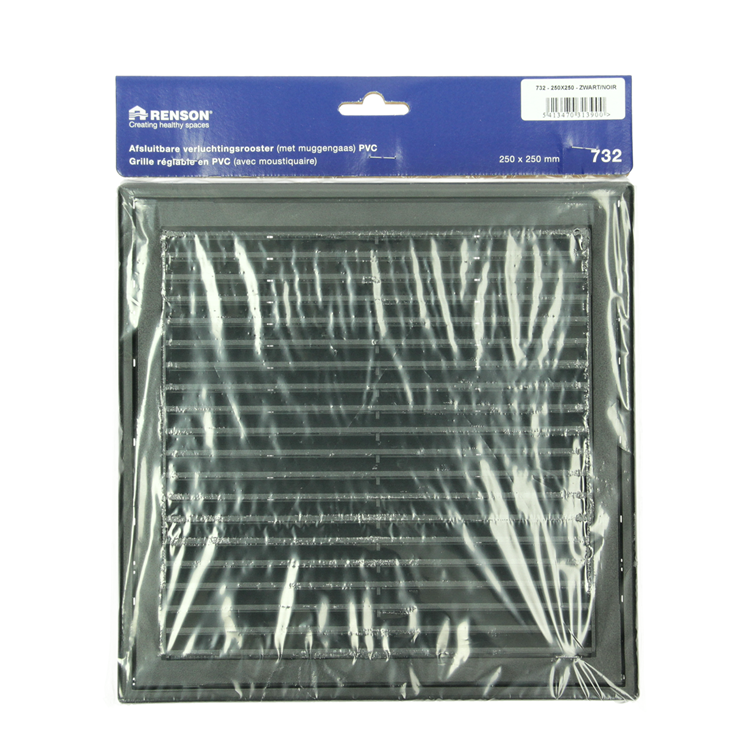 Renson 1069264 - Rejilla regulable de superficie PVC 732 (250x250) str 9005 (negro) | 2 piezas