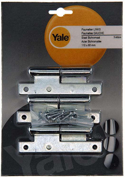 Yale 1019135 - 3 bisagras acero galvanizado izquierda 110x60mm | 2 piezas