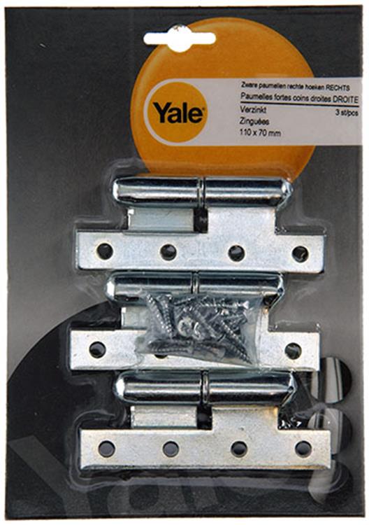 Yale 1019143 - 3 bisagras pesadas chapadas en esquina derecha 110x70mm | 2 piezas